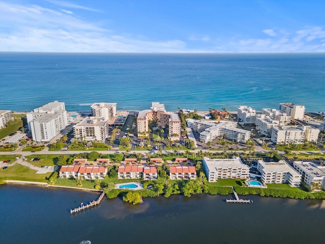 drone / aerial view featuring a water view