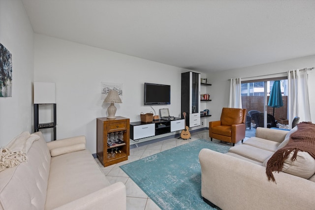 living room with light tile patterned flooring