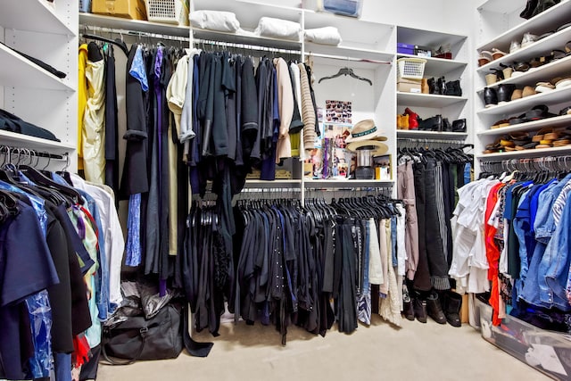 spacious closet featuring light carpet