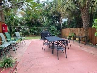 view of patio / terrace with a fenced backyard and outdoor dining area