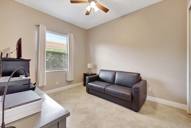 home office with ceiling fan