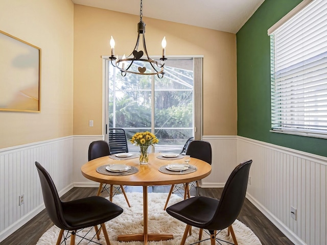 dining room with a chandelier, dark hardwood / wood-style flooring, and a wealth of natural light