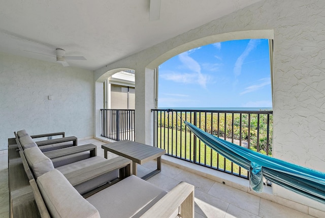 balcony with ceiling fan