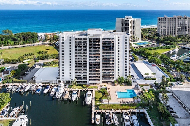 bird's eye view featuring a water view