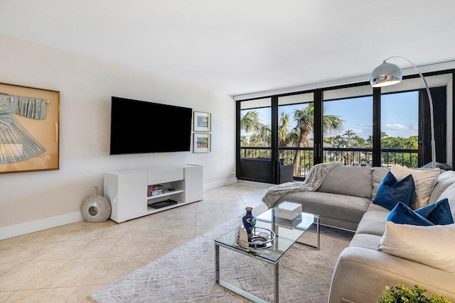 living room with light tile patterned floors