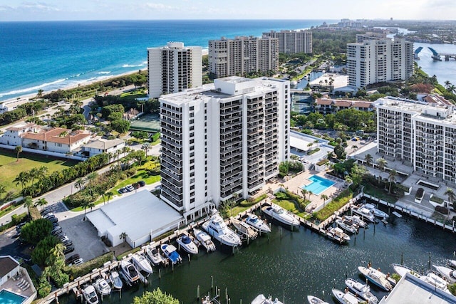 bird's eye view featuring a water view