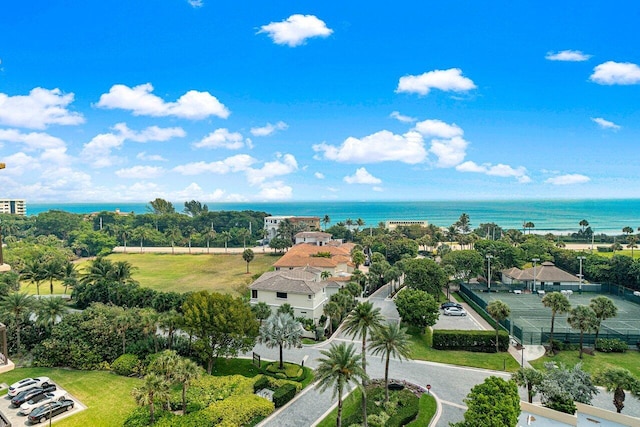 aerial view featuring a water view