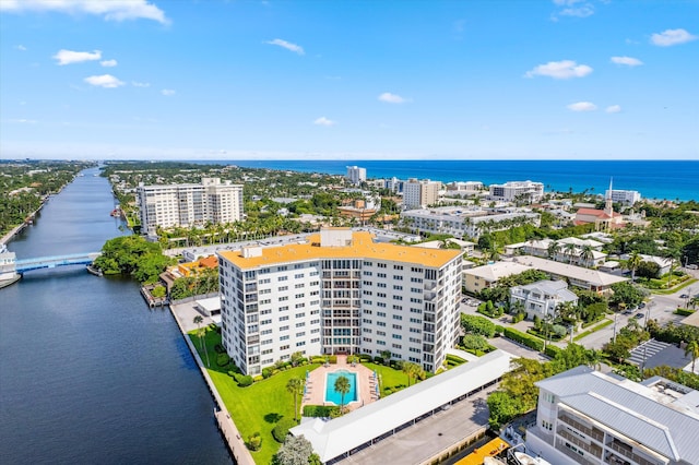 bird's eye view featuring a water view