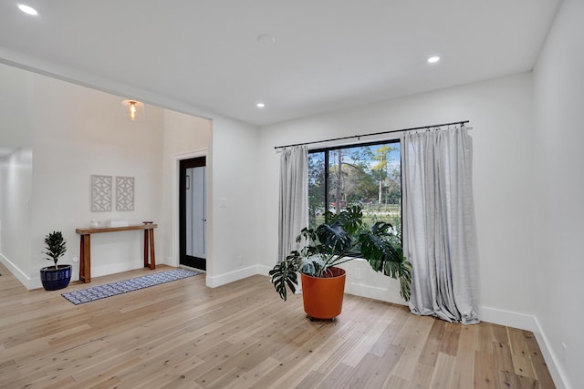 living area with light hardwood / wood-style floors