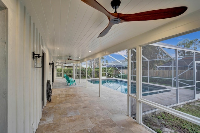 view of swimming pool featuring a mountain view and a patio