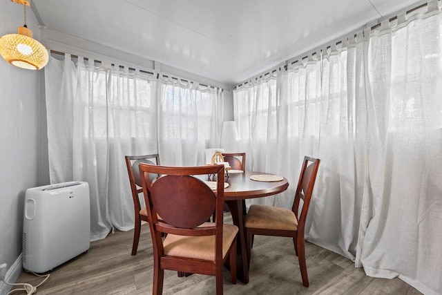 dining room featuring wood-type flooring and plenty of natural light