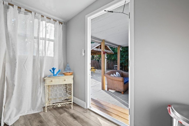 doorway with hardwood / wood-style floors