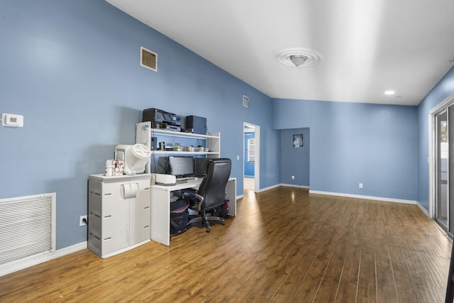 office with wood-type flooring