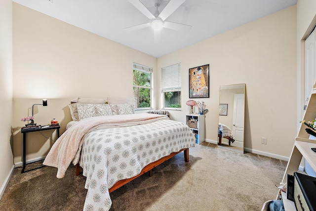 bedroom featuring carpet floors and ceiling fan