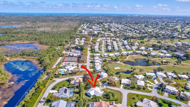 aerial view with a water view