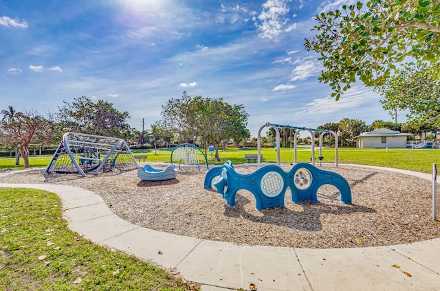 view of jungle gym with a yard