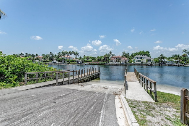 dock area with a water view