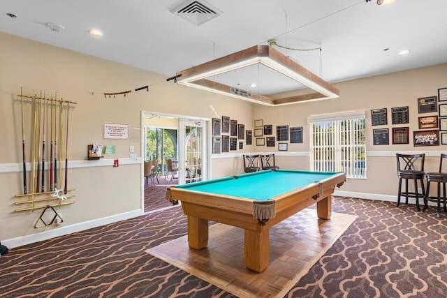 game room featuring billiards