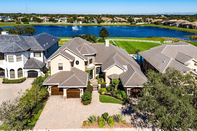 aerial view featuring a water view