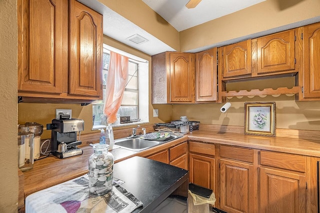 kitchen with ceiling fan and sink