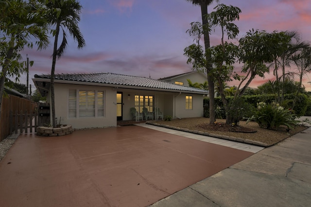 view of front facade featuring a patio area