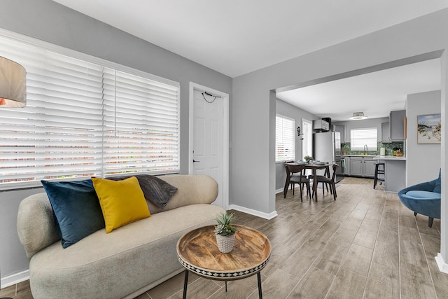 living room with light wood-type flooring