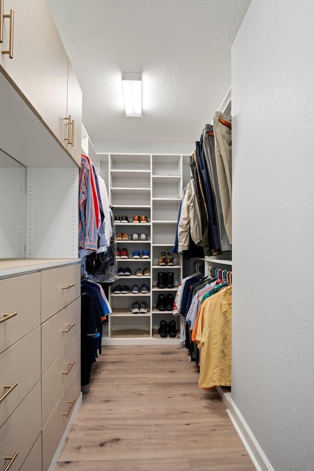 spacious closet featuring light wood-type flooring