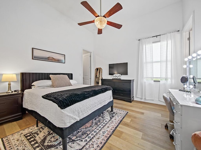 bedroom featuring ceiling fan and light hardwood / wood-style floors