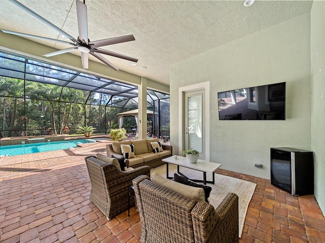 view of patio / terrace with outdoor lounge area and a lanai