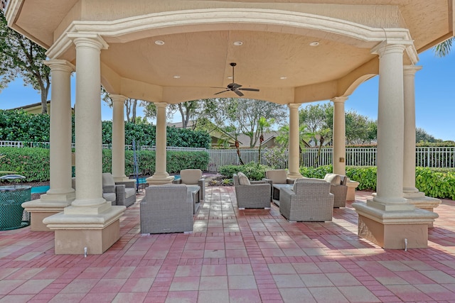 view of patio / terrace featuring ceiling fan and outdoor lounge area