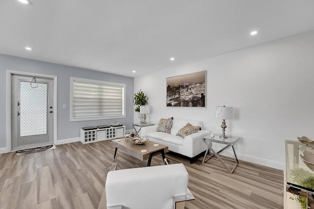 living room with light hardwood / wood-style flooring