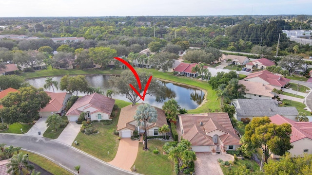 aerial view with a water view