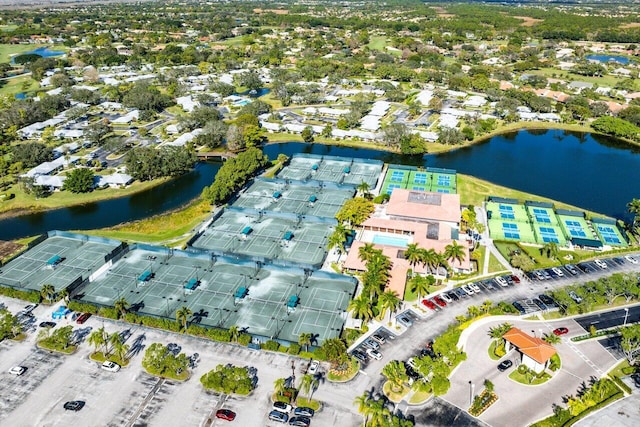 aerial view with a water view