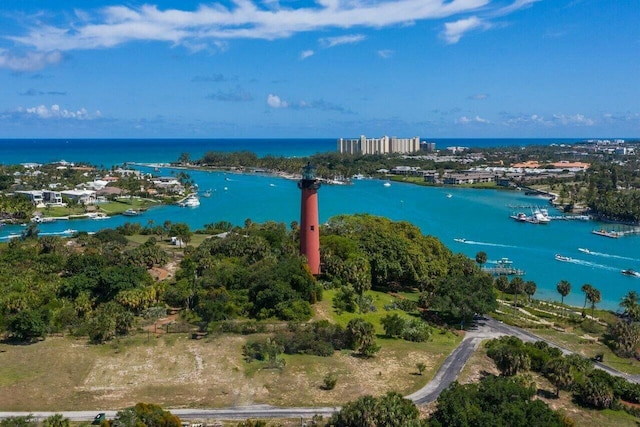 aerial view with a water view