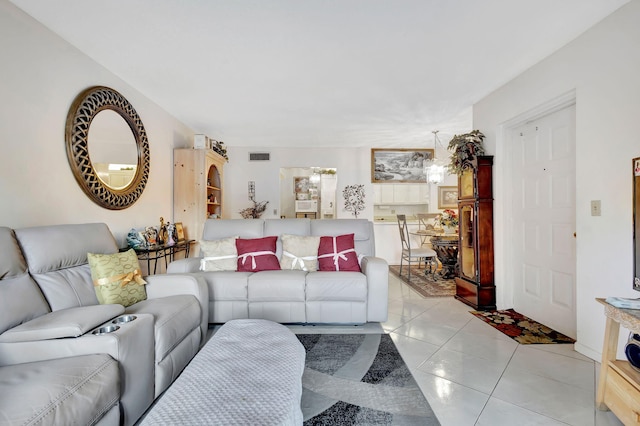 living room with light tile patterned flooring