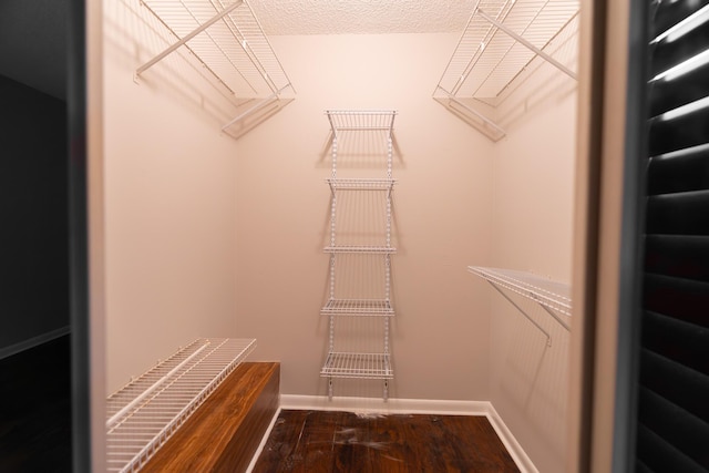 walk in closet featuring dark wood-type flooring