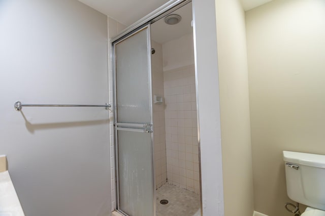 bathroom with toilet and a shower stall