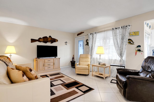 living room featuring light tile patterned floors