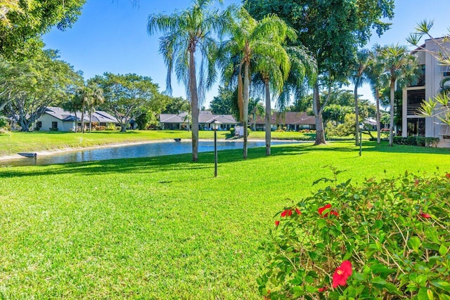 surrounding community featuring a yard and a water view