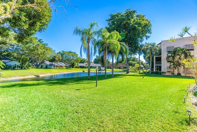 surrounding community featuring a yard and a water view