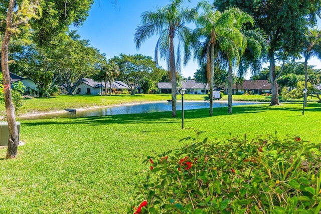 surrounding community featuring a yard and a water view