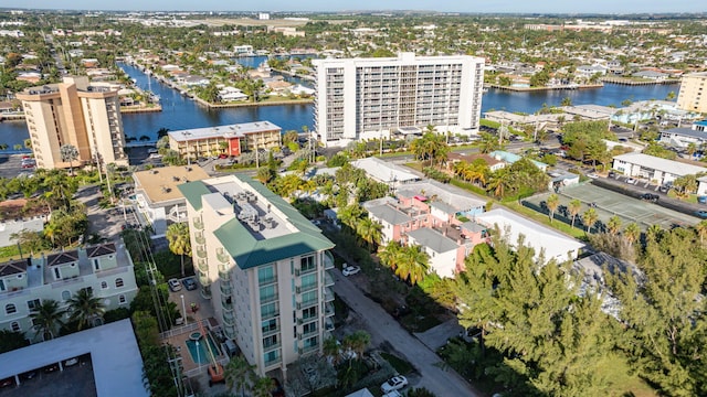 drone / aerial view featuring a water view