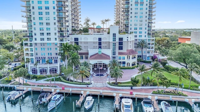 bird's eye view featuring a water view