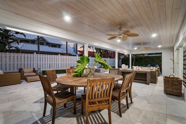 view of patio with ceiling fan and an outdoor hangout area