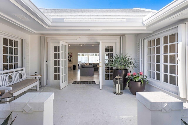 view of patio featuring french doors