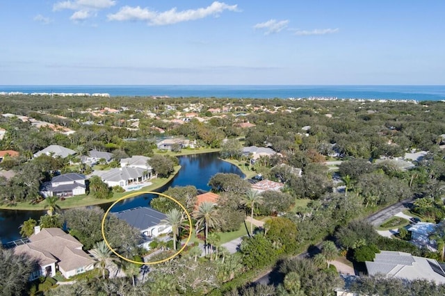 bird's eye view featuring a water view