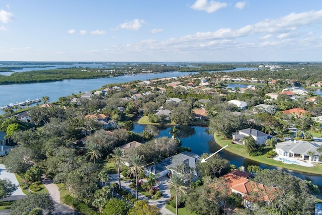 aerial view with a water view