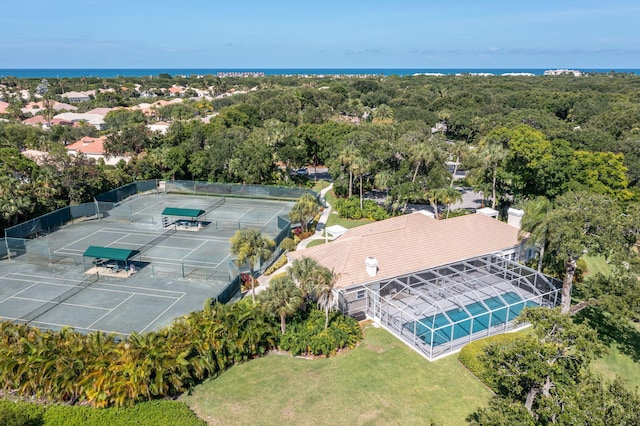 aerial view with a water view