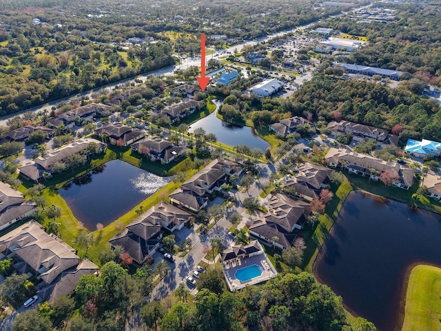 aerial view with a water view