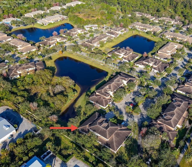 aerial view featuring a water view